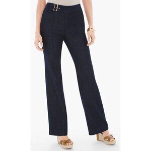 Chicos Platinum Jeans Trousers Women’s 2.5 Wide Leg Belted Dark Wash Denim NWT